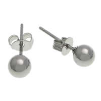 Stainless Steel Stud Earring, Round, original color, 5mm 