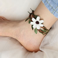 Gothic Anklet, Waxed Cotton Cord, with Satin Ribbon & Plastic, zinc alloy lobster clasp, with 6cm extender chain, Flower, braided, 35mm Approx 7.5 Inch 