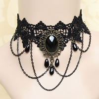 Gothic Necklace, Lace, with iron chain & Resin & Zinc Alloy, with 5cm extender chain, antique bronze color plated, gothic style & faceted, 44mm Approx 12 Inch 