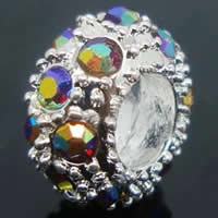 Rhinestone European Beads, Zinc Alloy, Rondelle, plated, without troll & with rhinestone nickel, lead & cadmium free Approx 5mm 