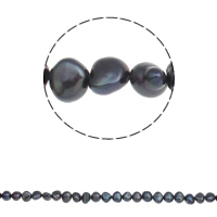 Barock kultivierten Süßwassersee Perlen, Natürliche kultivierte Süßwasserperlen, schwarz, 7-8mm, Bohrung:ca. 0.8mm, Länge:ca. 14.5 ZollInch, verkauft von Strang