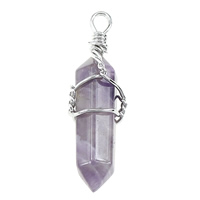 Amethyst Pendant, with Brass, pendulum, platinum color plated, February Birthstone & natural Approx 