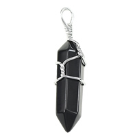 Black Agate Pendants, with Brass, pendulum, platinum color plated, natural Approx 