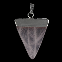 Rose Quartz Pendant, with Brass, Triangle, platinum color plated, natural Approx 