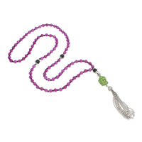 Buddhist Jewelry Necklace, Amethyst, with Synthetic Coral & Glass Seed Beads & Zinc Alloy, Buddha, natural, February Birthstone, 6.5mm Approx 30 Inch 