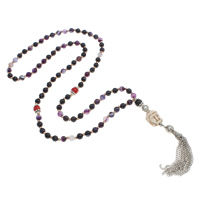 Buddhistischer Schmuck Halskette, Violetter Achat, mit Synthetische Koralle & Messing & Zinklegierung, Buddha, natürlich, 6.5mm, 15x20x9mm, Länge:ca. 29 ZollInch, verkauft von Strang