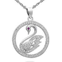 Cubic Zirconia Micro Pave Sterling Silver Pendant, 925 Sterling Silver, Swan, platinum plated, micro pave cubic zirconia & hollow Approx 