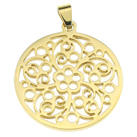 Stainless Steel Hollow Pendant, 304 Stainless Steel, Flat Round, gold color plated Approx 