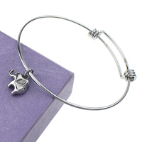 Adjustable Wire Bangle, 304 Stainless Steel, Elephant, original color, 1.5mm Inner Approx Approx 8 Inch 