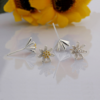 Sterling Silver Stud Earring, 925 Sterling Silver, Flower, plated 