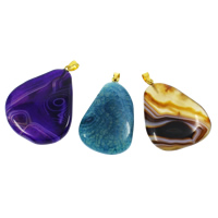 Mixed Agate Pendants, with brass bail, gold color plated - Approx 