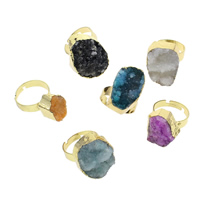Natural Agate Druzy Finger Ring, Ice Quartz Agate, with Brass, gold color plated, druzy style & adjustable & mixed - US Ring .5 