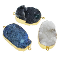 Natural Agate Druzy Connector, Ice Quartz Agate, with Brass, gold color plated, druzy style & mixed & 1/1 loop - Approx 2mm 
