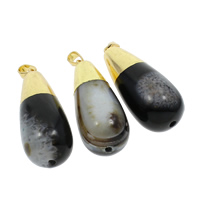 Ice Quartz Agate Pendants, with brass bail, Teardrop, gold color plated Approx 