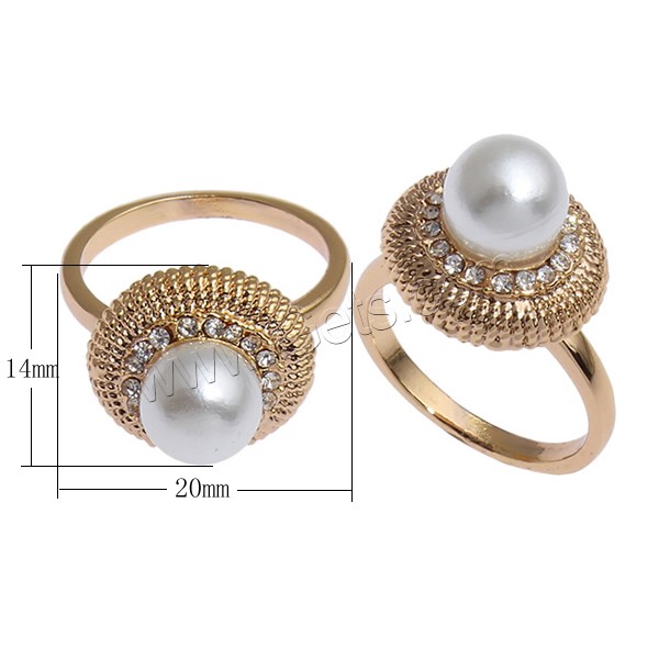 Glass Pearl Zinc Alloy Finger Ring, rose gold color plated, different size for choice & for woman & with glass pearl & with rhinestone, nickel, lead & cadmium free, 20x14x32mm, Sold By PC