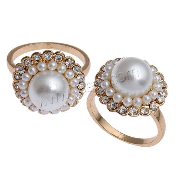 Glass Pearl Zinc Alloy Finger Ring, rose gold color plated, different size for choice & for woman & with glass pearl & with rhinestone, nickel, lead & cadmium free, 20.5x17x29mm, Sold By PC
