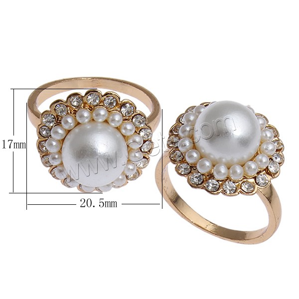Glass Pearl Zinc Alloy Finger Ring, rose gold color plated, different size for choice & for woman & with glass pearl & with rhinestone, nickel, lead & cadmium free, 20.5x17x29mm, Sold By PC