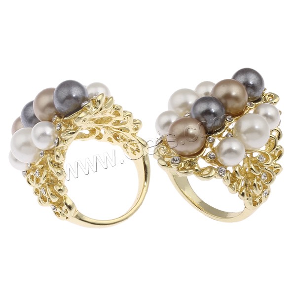 Glass Pearl Zinc Alloy Finger Ring, real gold plated, different size for choice & for woman & with glass pearl & with rhinestone, nickel, lead & cadmium free, 26x34.5x33mm, Sold By PC