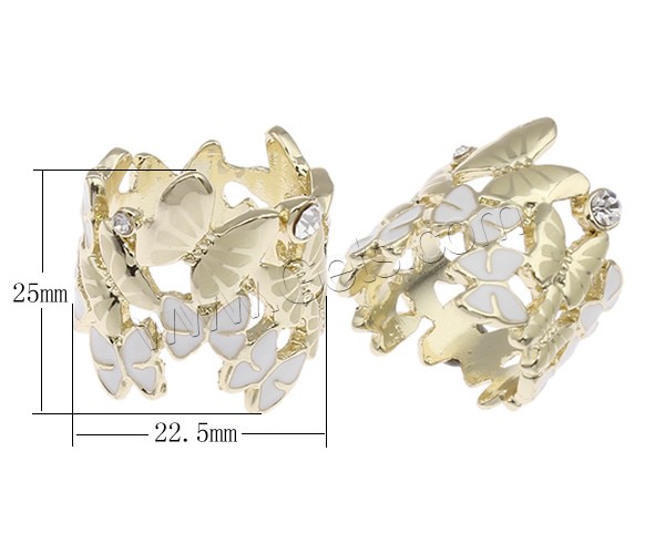 Glass Pearl Zinc Alloy Finger Ring, Butterfly, real gold plated, different size for choice & for woman & enamel & with rhinestone, white, nickel, lead & cadmium free, 22.5x25x21mm, Sold By PC