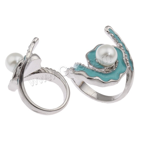 Glass Pearl Zinc Alloy Finger Ring, Flower, platinum color plated, different size for choice & for woman & with glass pearl & enamel, blue, nickel, lead & cadmium free, 21x23x27mm, Sold By PC