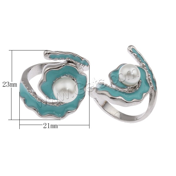 Glass Pearl Zinc Alloy Finger Ring, Flower, platinum color plated, different size for choice & for woman & with glass pearl & enamel, blue, nickel, lead & cadmium free, 21x23x27mm, Sold By PC