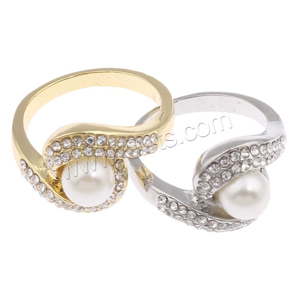 Glass Pearl Zinc Alloy Finger Ring, plated, different size for choice & for woman & with glass pearl & with rhinestone, more colors for choice, nickel, lead & cadmium free, 21x18x22mm, Sold By PC