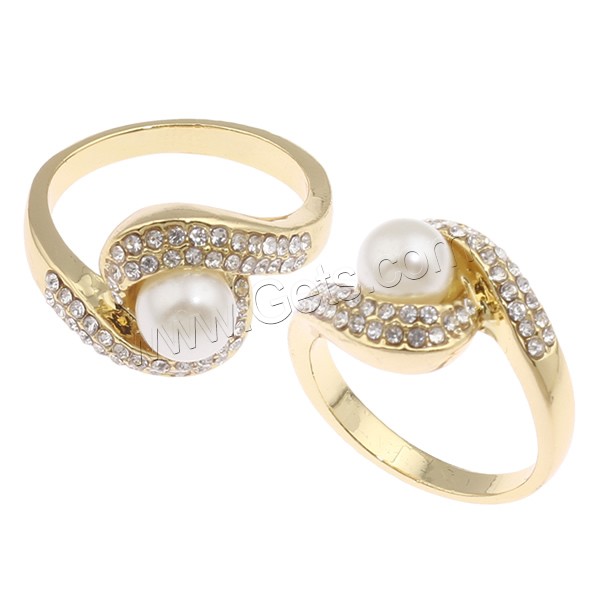 Glass Pearl Zinc Alloy Finger Ring, plated, different size for choice & for woman & with glass pearl & with rhinestone, more colors for choice, nickel, lead & cadmium free, 21x18x22mm, Sold By PC