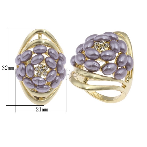 Glass Pearl Zinc Alloy Finger Ring, real gold plated, different size for choice & for woman & with pearl & with rhinestone, more colors for choice, nickel, lead & cadmium free, 21x32x27mm, Sold By PC
