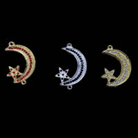 Rhinestone Zinc Alloy Connector, Moon and Star, plated, with rhinestone & 1/1 loop Approx 2mm 