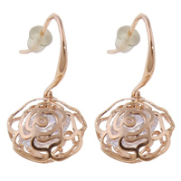 Cubic Zircon Brass Earring, with plastic earnut, Flower, rose gold color plated, with cubic zirconia, nickel, lead & cadmium free 