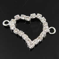 Rhinestone Brass Connector, Heart, plated, with rhinestone & 1/1 loop Approx 2mm 
