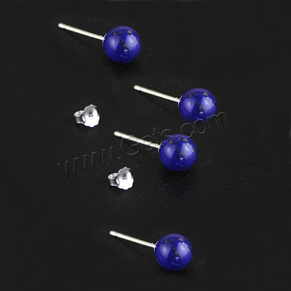 Natural Lapis Lazuli Stud Earring, sterling silver post pin, Round, different size for choice, Sold By Pair