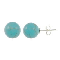 Natural Turquoise Stud Earring, sterling silver post pin, Round 