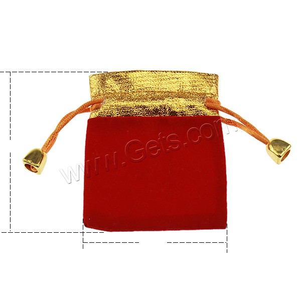 Velvet Jewelry Pouches Bags, Velveteen, with Nylon Cord & Polyester & Plastic, Rectangle, gold color plated, different size for choice, red, Sold By PC