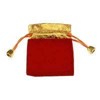 Velvet Jewelry Pouches Bags, Velveteen, with Nylon Cord & Polyester & Plastic, Rectangle, gold color plated red 