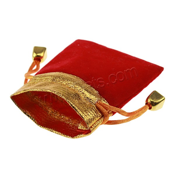 Velvet Jewelry Pouches Bags, Velveteen, with Nylon Cord & Polyester & Plastic, Rectangle, gold color plated, different size for choice, red, Sold By PC