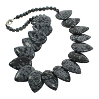 Schneeflocken-Obsidian Halskette, Schneeflocke Obsidian, Zinklegierung Karabinerverschluss, Tropfen, natürlich, 6mm, 20x30x6mm, Länge:ca. 18.5 ZollInch, verkauft von Strang