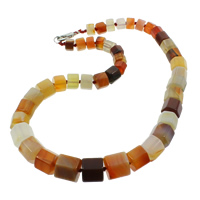 Agate Necklace, Mixed Agate, zinc alloy lobster clasp, Column, natural, graduated beads, 9-16mm Approx 18.5 Inch 
