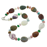 Gemstone Necklace, zinc alloy lobster clasp, Teardrop, natural, multi-colored Approx 18 Inch 