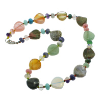 Gemstone Necklace, zinc alloy lobster clasp, natural, multi-colored  Approx 18.5 Inch 