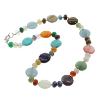 Gemstone Necklaces, zinc alloy lobster clasp, Flat Round, natural  Approx 17 Inch 
