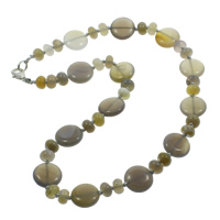 Серый агат ожерелье, серый агат, цинковый сплав Замок-карабин, Плоская круглая форма, натуральный  длина:Приблизительно 17 дюймовый, продается Strand