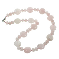 Rose Quartz Necklace, zinc alloy lobster clasp, Flat Round, natural  Approx 17 Inch 