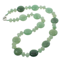 Зеленый авантюрин ожерелье, цинковый сплав Замок-карабин, Плоская круглая форма, натуральный  длина:Приблизительно 17 дюймовый, продается Strand