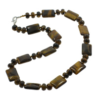 Tiger Eye Necklace, zinc alloy lobster clasp, Rectangle, natural Approx 17 Inch 