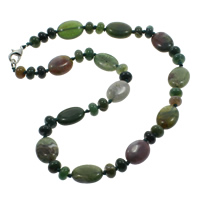 Gemstone Necklace, zinc alloy lobster clasp, Flat Oval, natural, multi-colored Approx 17 Inch 