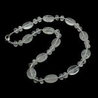 Clear Quartz Necklace, zinc alloy lobster clasp, Flat Oval, natural Approx 17 Inch 