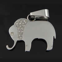 Нержавеющая сталь животных подвески, Нержавеющая сталь 304, Слон, со стразами, оригинальный цвет отверстие:Приблизительно продается PC