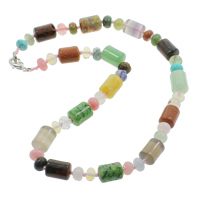 Gemstone Necklace, zinc alloy lobster clasp, Column, natural, multi-colored  Approx 17 Inch 