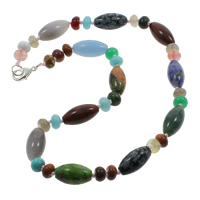 Gemstone Necklace, zinc alloy lobster clasp, Oval, natural, multi-colored  Approx 16.5 Inch 
